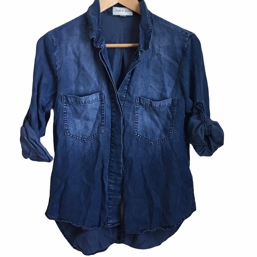 Cloth & Stone Chambray Split Hem Button Down Shirt - image 3